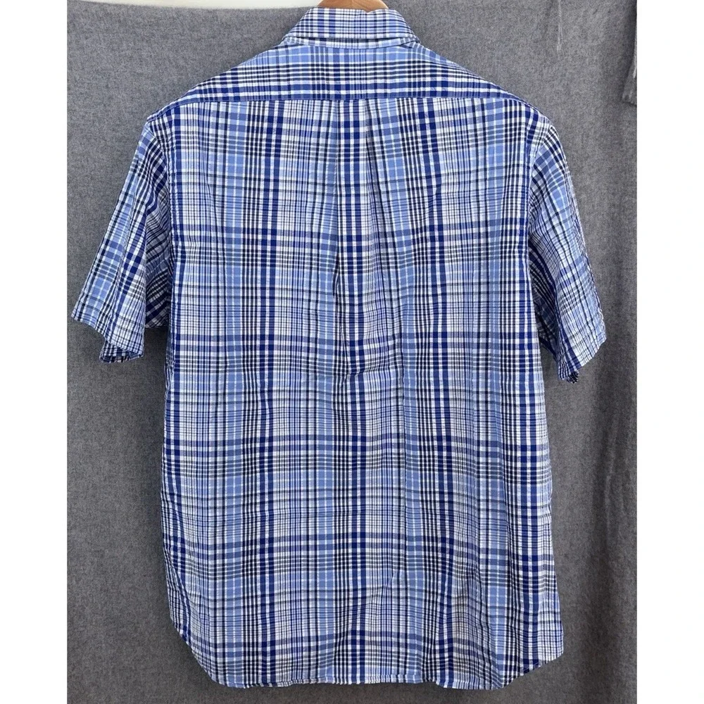 Polo Ralph Lauren Mens XL Short‎ Sleeve Blue Plaid Button Down 100% Cotton